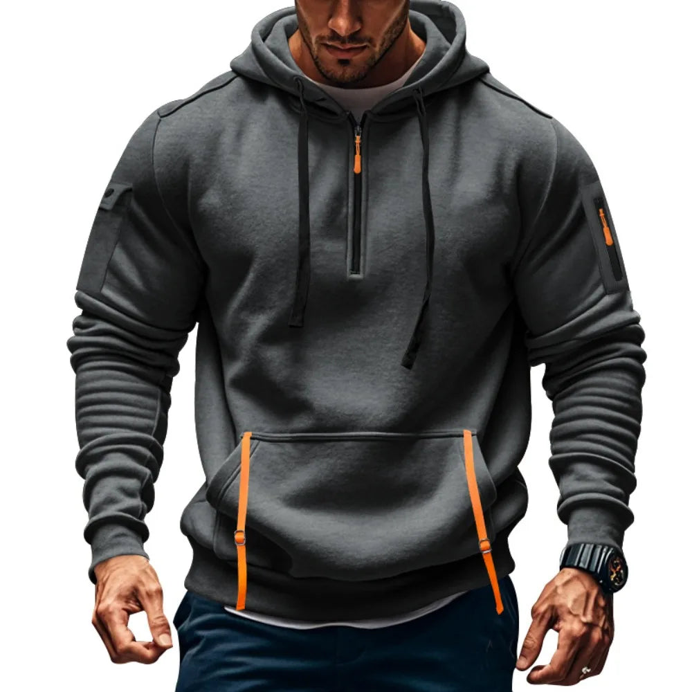 Sudadera para Hombres Men's Sweatshirts Autumn Winter New Thin Fleece Lining  Hooded Sweatshirt Zip Multi-pocket Pullover Men's Sports Jacket Men