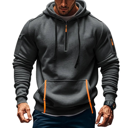 Sudadera para Hombres Men's Sweatshirts Autumn Winter New Thin Fleece Lining  Hooded Sweatshirt Zip Multi-pocket Pullover Men's Sports Jacket Men