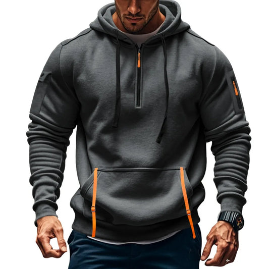 Sudadera para Hombres Men's Sweatshirts Autumn Winter New Thin Fleece Lining  Hooded Sweatshirt Zip Multi-pocket Pullover Men's Sports Jacket Men
