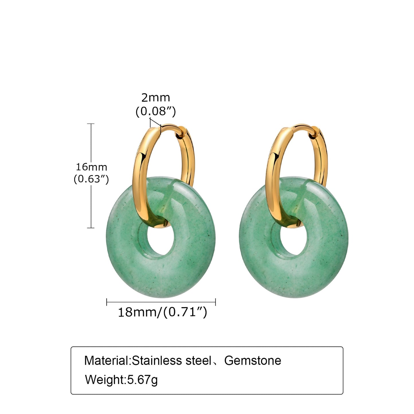 Aretes para mujeres Natural Stone Round Huggie Earrings for Women Fashion Jewelry, Gold Color Stainless Steel Ear Gifts Jewelry