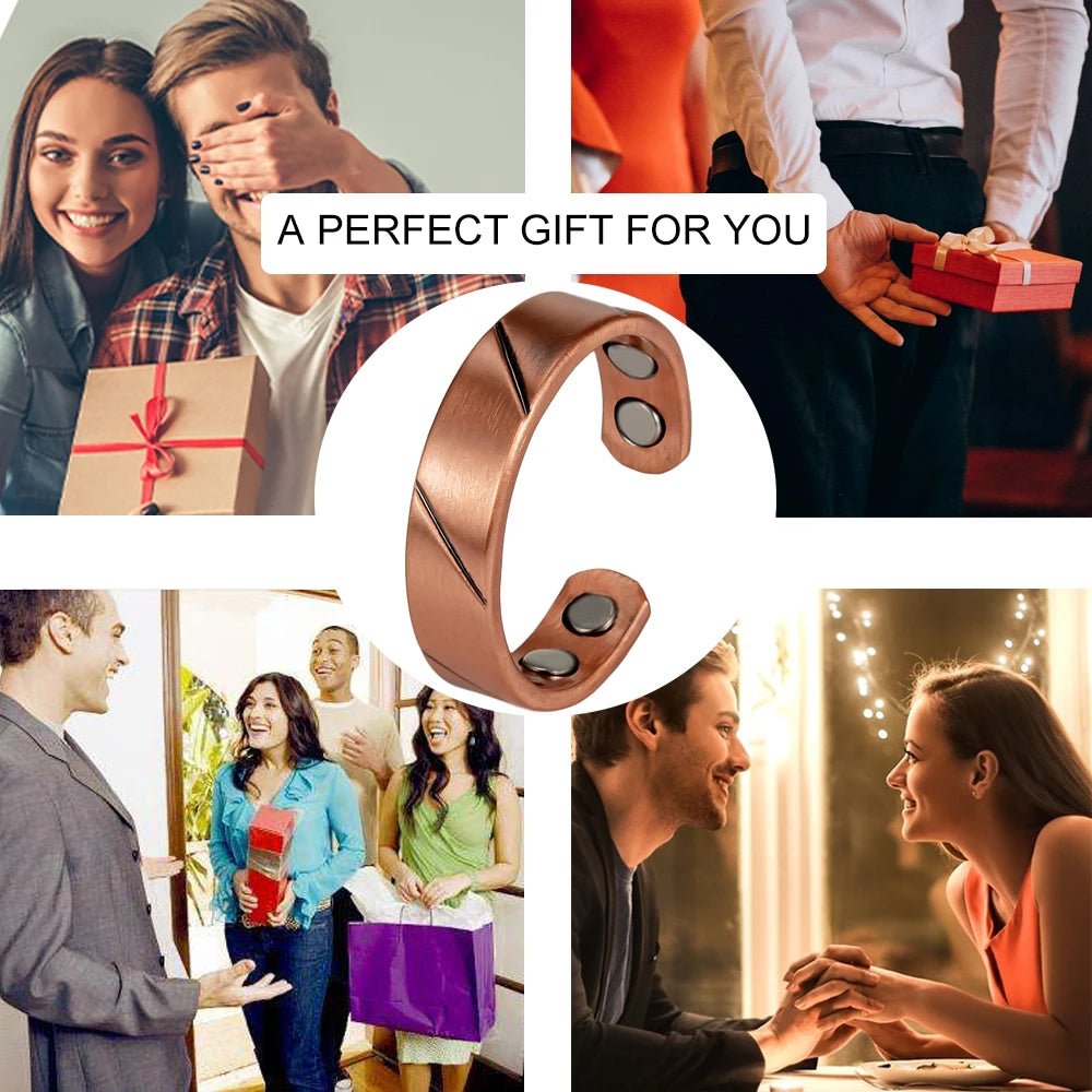 Anillo para Hombres o Mujeres Ring for Men or Women Pure Copper Magnetic Adjustable Rings Magnet Line Open Cuff 6mmResizable Ring