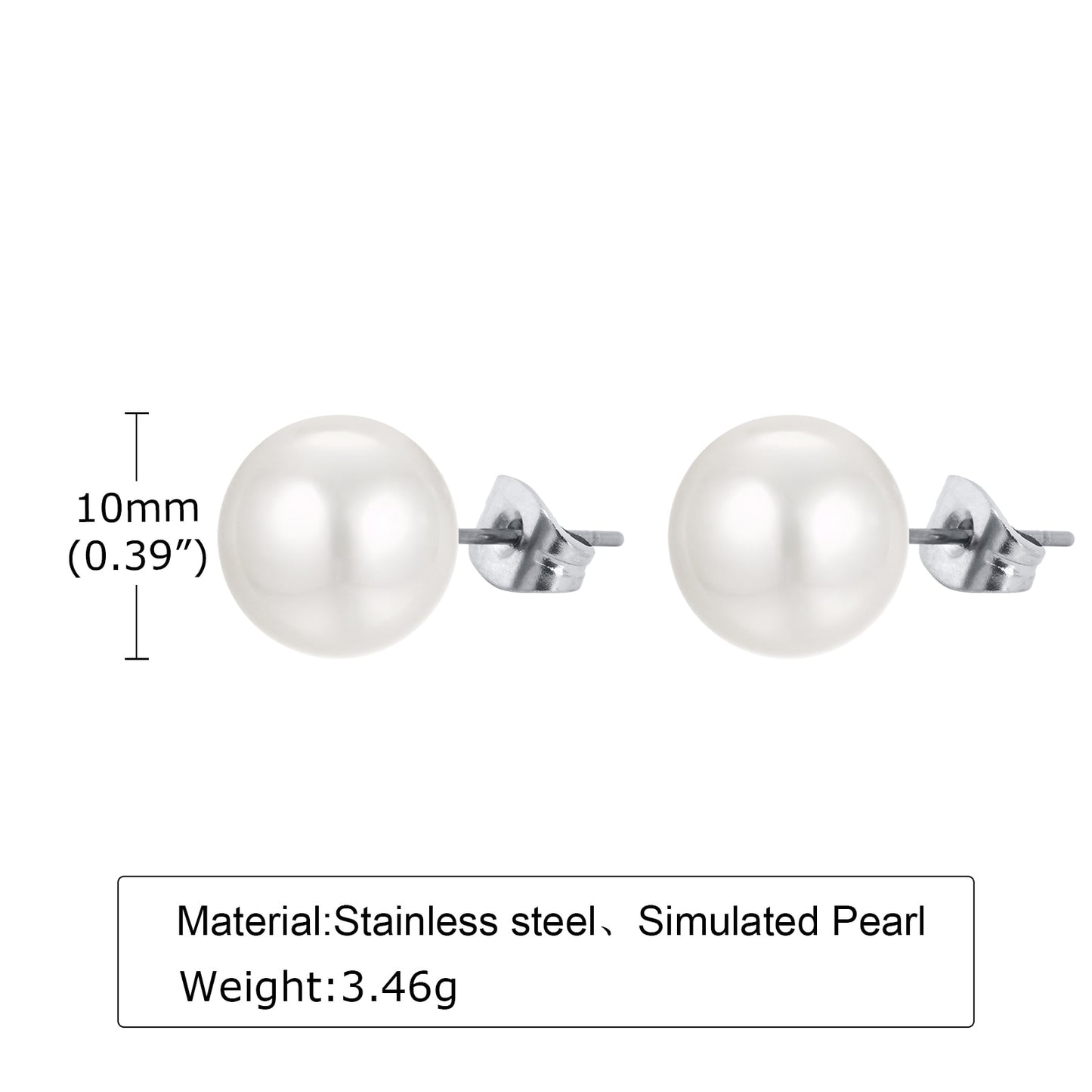Aretes para mujeres 10mm Simulated Pearl Earrings for Women Specs