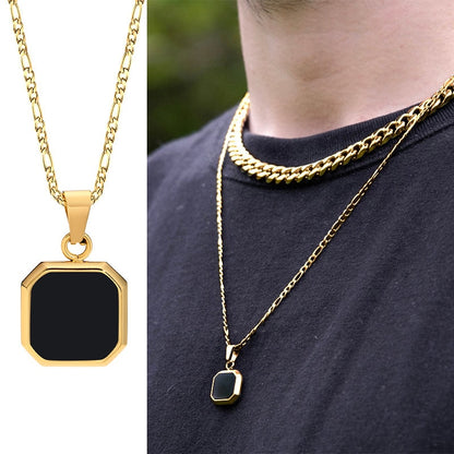 Pendiente y Collar para Hombre Geometric Square Necklaces for Men on neck theme photo gold-black color