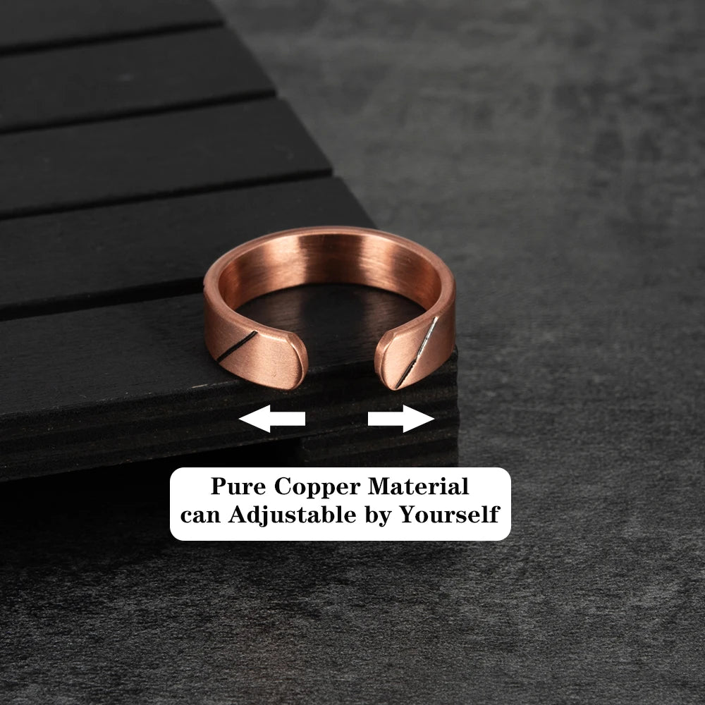 Anillo para Hombres o Mujeres Ring for Men or Women Pure Copper Magnetic Adjustable Rings Magnet Line Open Cuff 6mmResizable Ring