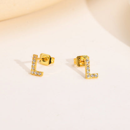 Aretes para mujeres Delicate Bling 26 A-Z Initial Letter Stud Earrings for Women Girls, Small Gold Color Alphabet Name Earring Piercing Jewelry