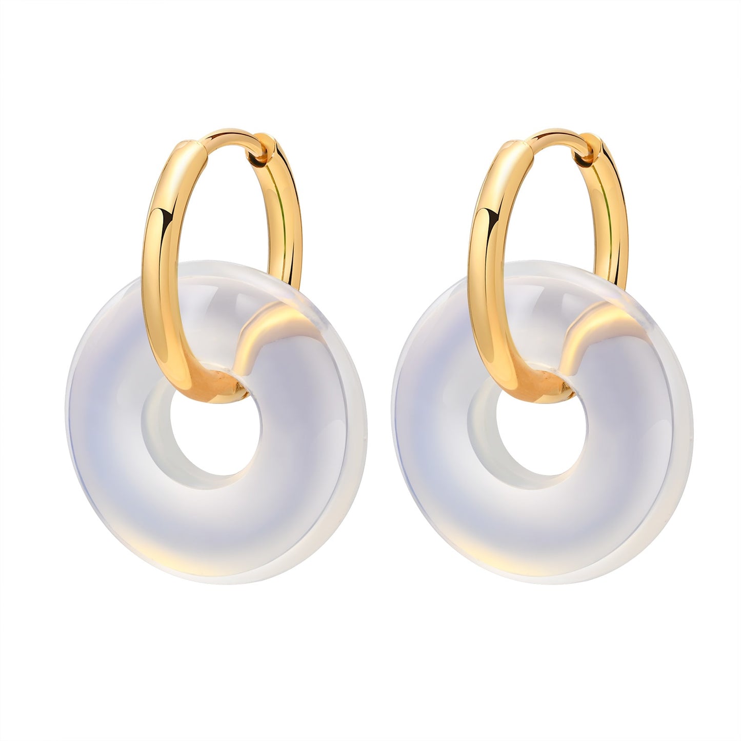 Aretes para mujeres Natural Stone Round Huggie Earrings for Women Fashion Jewelry, Gold Color Stainless Steel Ear Gifts Jewelry