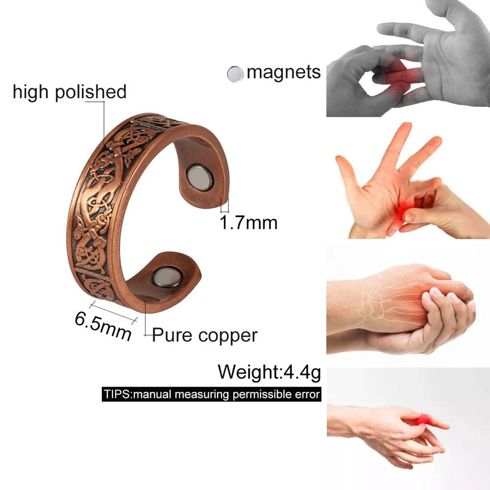 Anillo para Hombres o Mujeres Ring for Men or Women Pure Copper Magnetic Rings Viking Vintage 6.5mmFinger Cuff Adjustable Resizable
