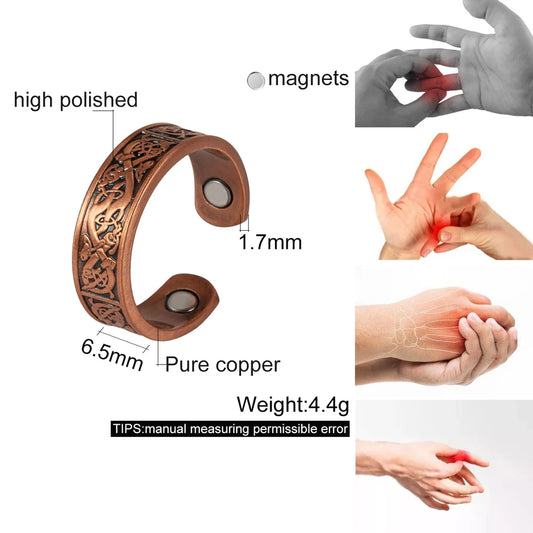 Anillo para Hombres o Mujeres Ring for Men or Women Pure Copper Magnetic Rings Viking Vintage 6.5mmFinger Cuff Adjustable Resizable