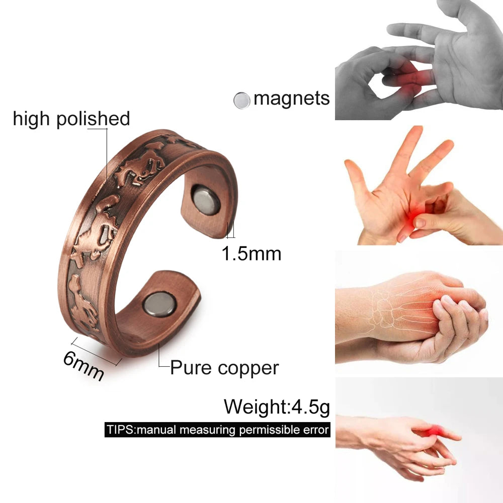 Anillo para Hombres o Mujeres Ring for Men or Women Pure Copper Magnetic Rings 6mm Finger Cuff Adjustable