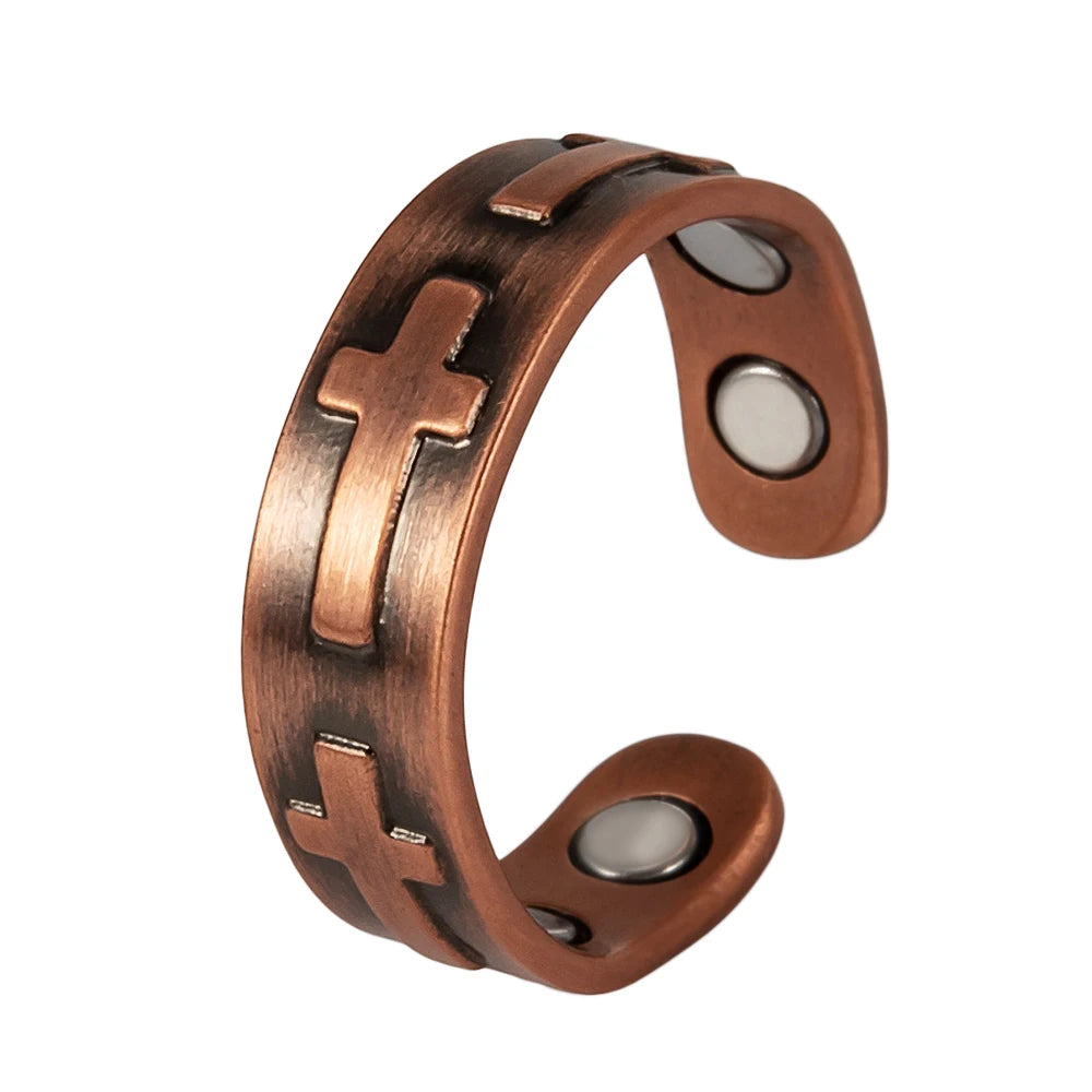 Anillo para Hombres o Mujeres Ring for Men or Women Pure Copper Magnetic Rings Cross 6.5mm Adjustable ring Resizable