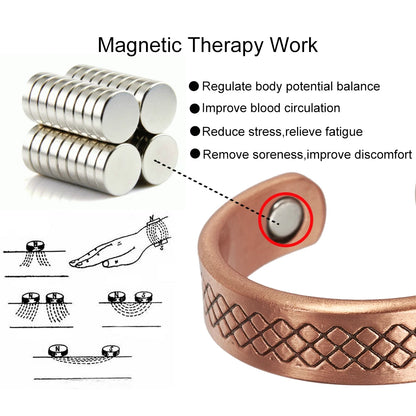 Anillo para Hombres o Mujeres Ring for Men or Women Pure Copper Rings Magnetic 6mm Adjustable Open Cuff Finger Resizable Rings