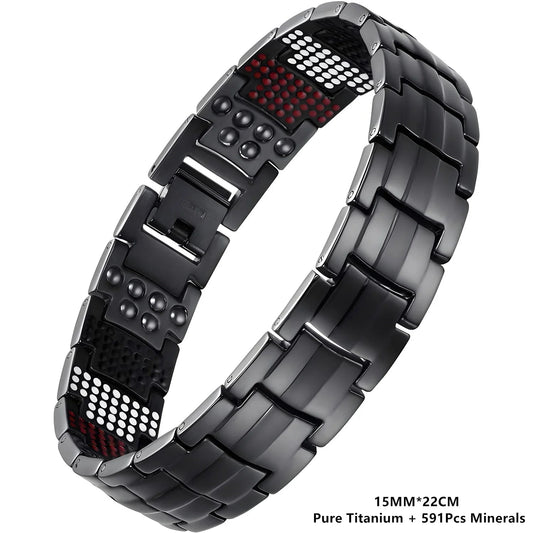 Black Metal Magnetic Therapy Bracelet for Men Pulsera de terapia magnetica para Hombres 