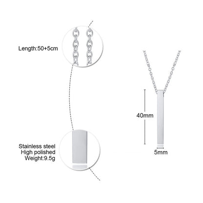 Pendiente y Collar para Hombre 3D Vertical Bar Necklaces for Men specs