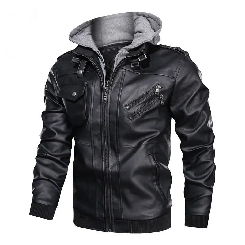 Chamarra para hombres Men's Fall Winter Jacket PU Leather Jackets Stand-up Collar Motorcycle Biker Clothing Casual Detachable Hooded Coats