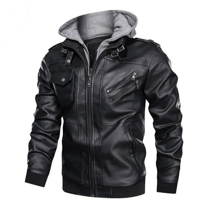 Chamarra para hombres Men's Fall Winter Jacket PU Leather Jackets Stand-up Collar Motorcycle Biker Clothing Casual Detachable Hooded Coats