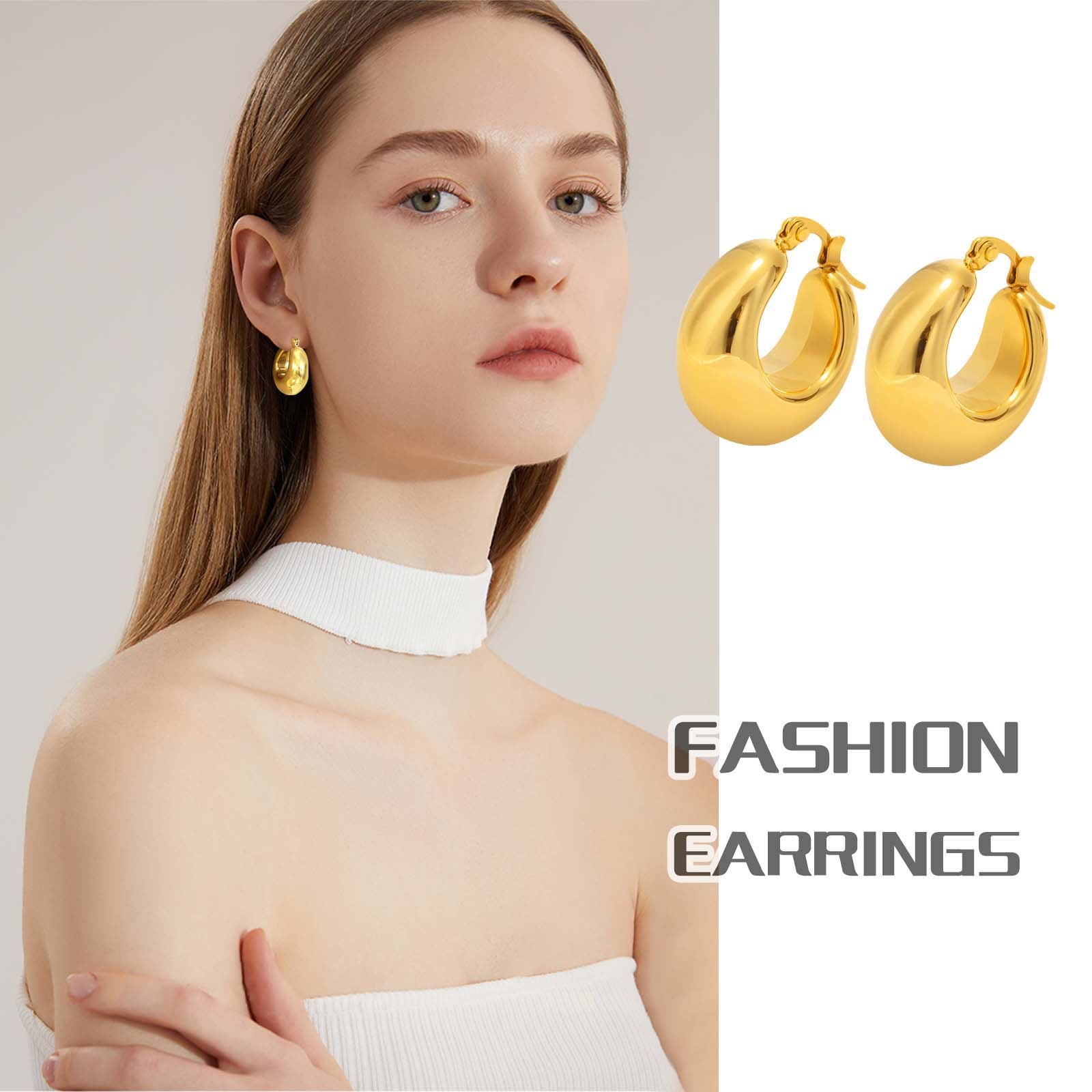 Aretes para mujeres Chunky Round Hoop Earrings for Women fashion