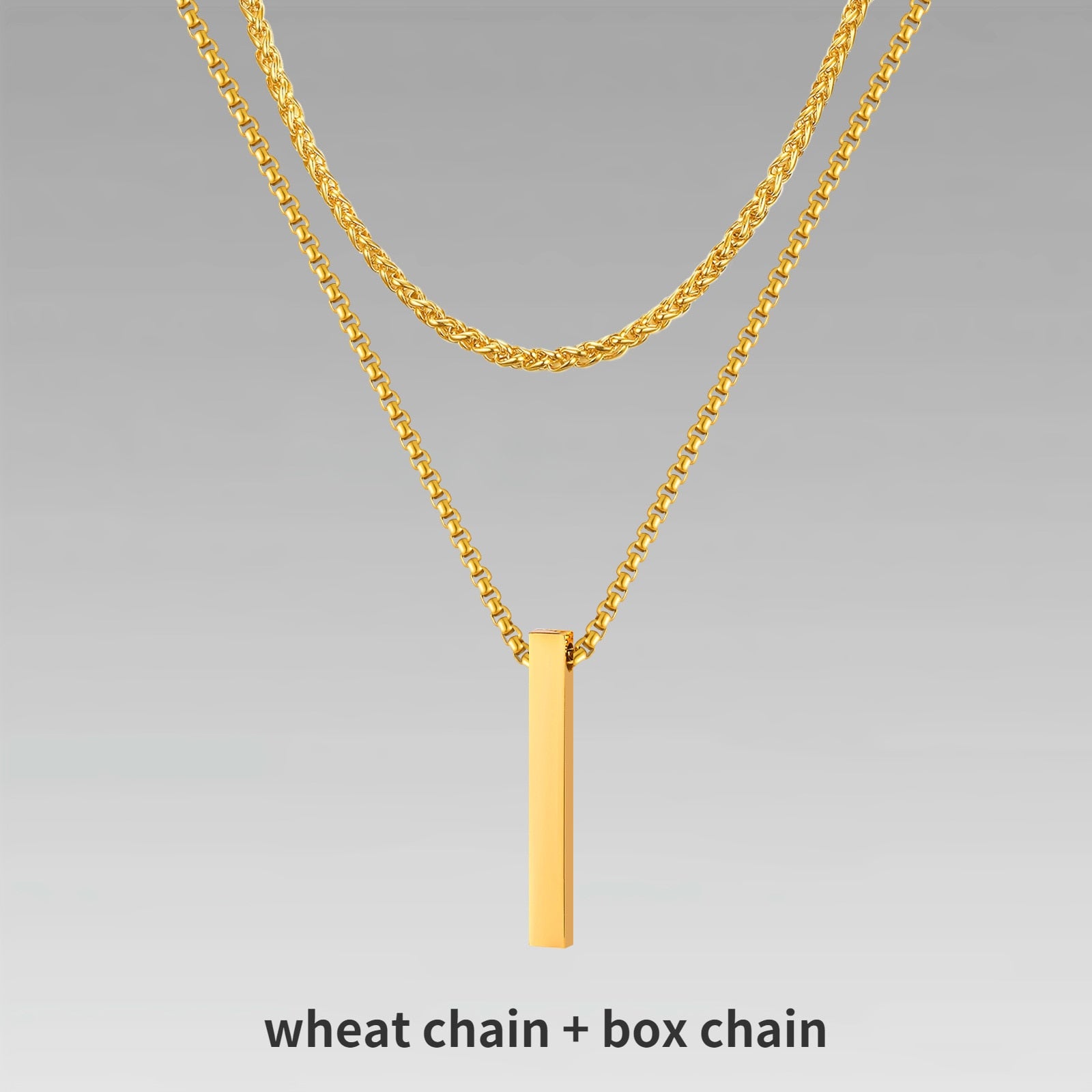Pendiente y Collar para Hombre 3D Vertical Bar Necklaces for Men wheat chain and box chain