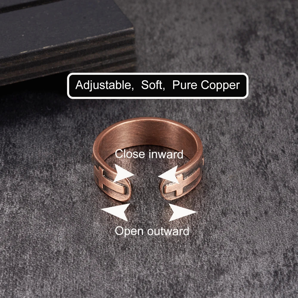 Anillo para Hombres o Mujeres Ring for Men or Women Pure Copper Magnetic Rings Cross 6.5mm Adjustable ring Resizable