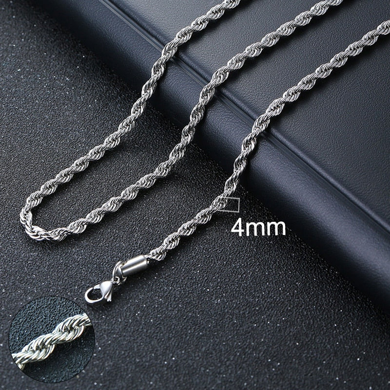 3D Vertical Bar Necklaces for Men Pendiente y Collar para Hombre 4mm