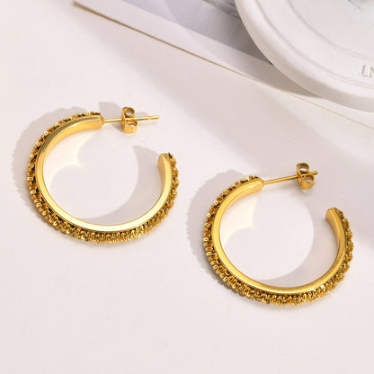 Aretes para mujeres Gold Color Hoop Earrings for Women, C Shaped Earrings, Stylish Anti Allergy Stainless Steel Huggie