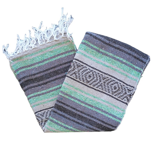 TM-Falsa-38 Mint-Grey Zarape Mexicano Mexican Serape Yoga Mat Picnic Blanket
