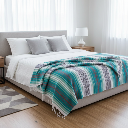 Zarape Mexicano TM-Falsa-41 Aqua Mexican Serape Yoga Mat Picnic Blanket