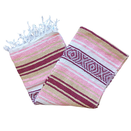TM-Falsa-43 Pink-Wine Zarape Mexicano Mexican Serape Yoga Mat Picnic Blanket