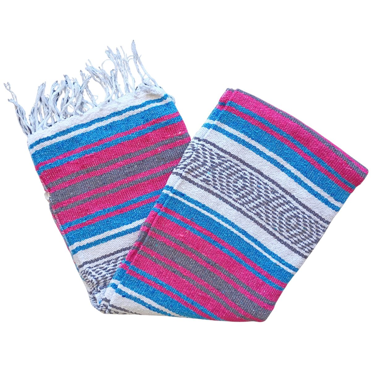 TM-Falsa-45 Blue-Fuchsia Zarape Mexicano Mexican Serape Yoga Mat Picnic Blanket