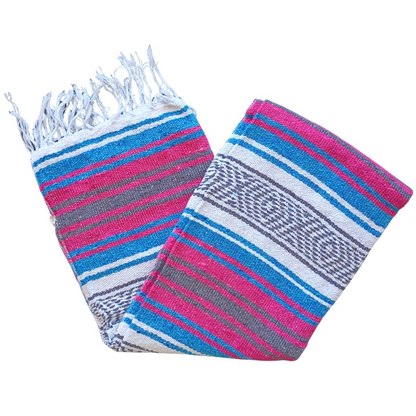 TM-Falsa-45 Blue-Fuchsia Zarape Mexicano Mexican Serape Yoga Mat Picnic Blanket