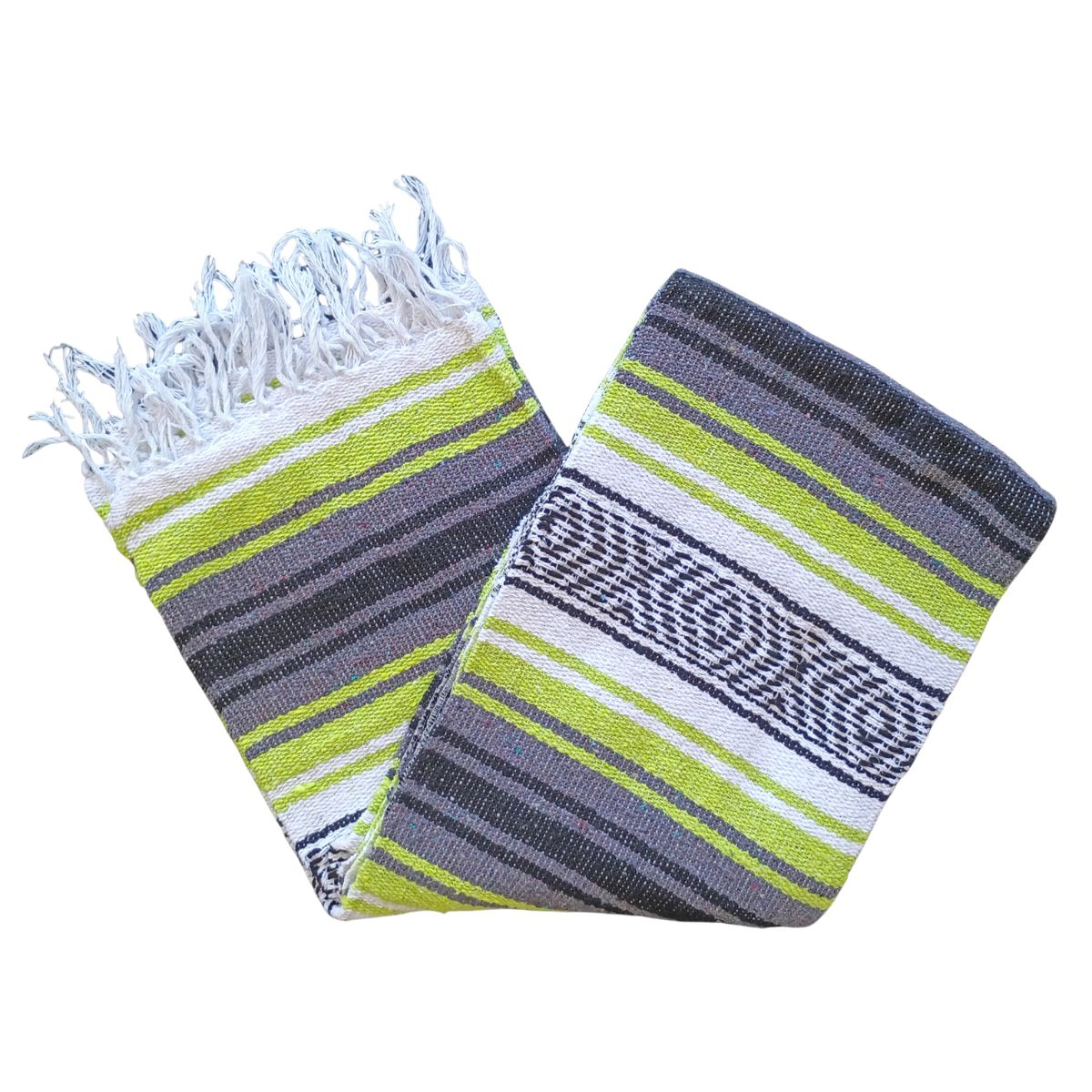 TM-Falsa-48 Lime Green Zarape Mexicano Mexican Serape Yoga Mat Picnic Blanket