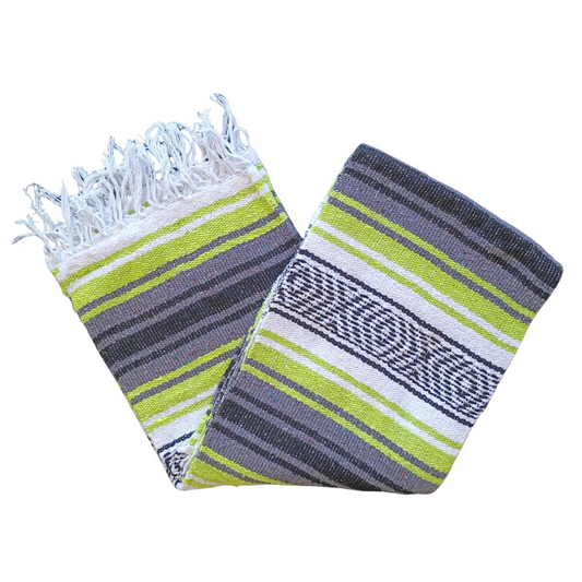 TM-Falsa-48 Lime Green Zarape Mexicano Mexican Serape Yoga Mat Picnic Blanket