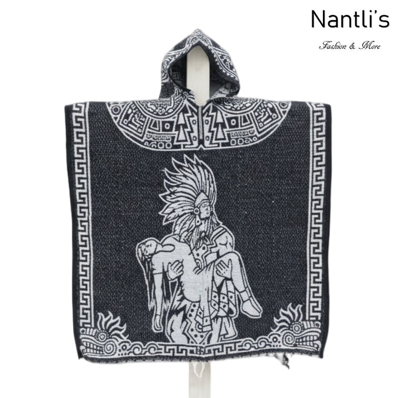 Jorongo Mexicano TM-LMGA011 Gaban con capucha Romance Azteca y Guerrero Azteca Design Hooded Mexican Poncho