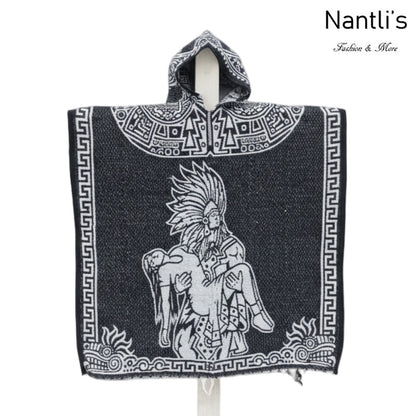Jorongo Mexicano TM-LMGA011 Gaban con capucha Romance Azteca y Guerrero Azteca Design Hooded Mexican Poncho