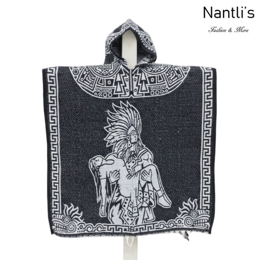 Jorongo Mexicano TM-LMGA011 Gaban con capucha Romance Azteca y Guerrero Azteca Design Hooded Mexican Poncho