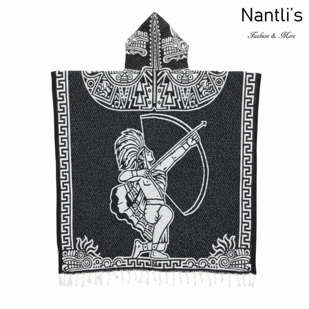 Jorongo Mexicano TM-LMGA011 Gaban con capucha Romance Azteca y Guerrero Azteca Design Hooded Mexican Poncho