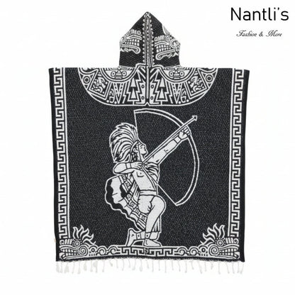 Jorongo Mexicano TM-LMGA011 Gaban con capucha Romance Azteca y Guerrero Azteca Design Hooded Mexican Poncho