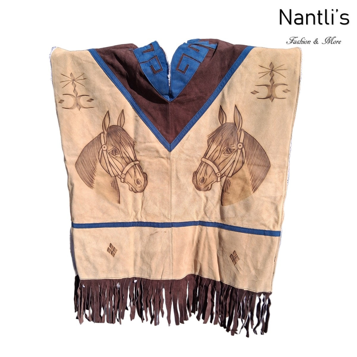 Jorongo Mexicano TM-LMGC002 Gaban de Cuero Pirograbado Leather Mexican Poncho with Pyrography Art