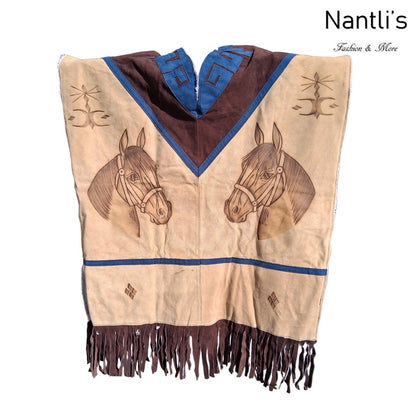 Jorongo Mexicano TM-LMGC002 Gaban de Cuero Pirograbado Leather Mexican Poncho with Pyrography Art