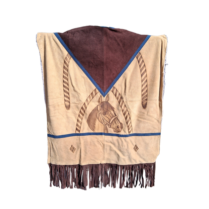 Jorongo Mexicano TM-LMGC002 Gaban de Cuero Pirograbado Leather Mexican Poncho with Pyrography Art Rear View
