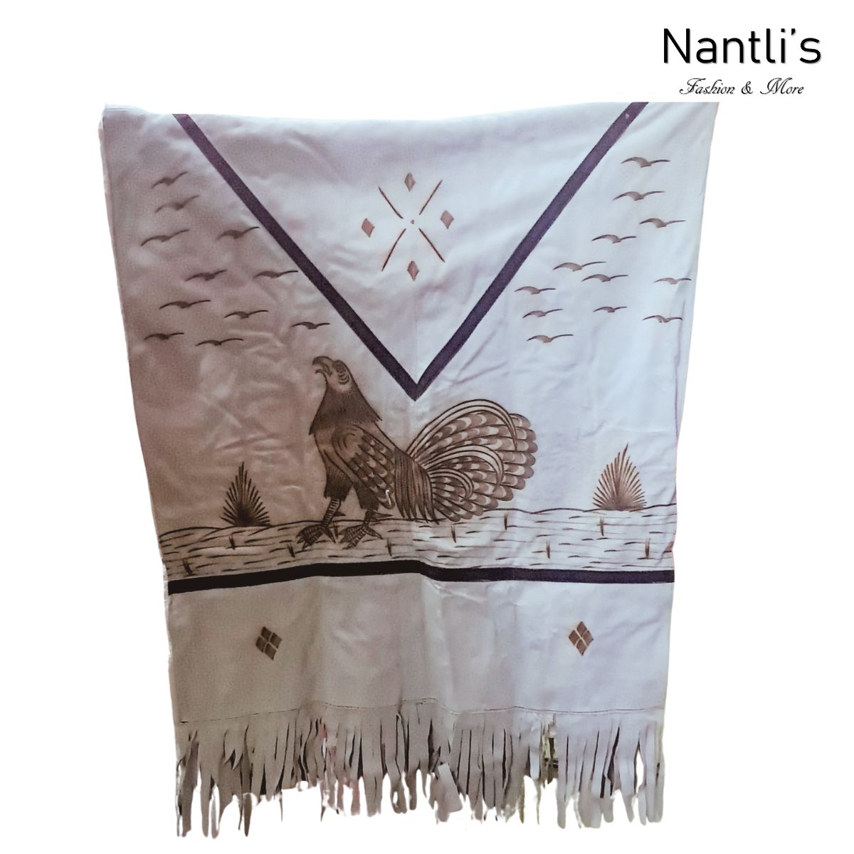 Jorongo Mexicano TM-LMGC003 Gaban de Cuero Pirograbado Leather Mexican Poncho with Pyrography Art