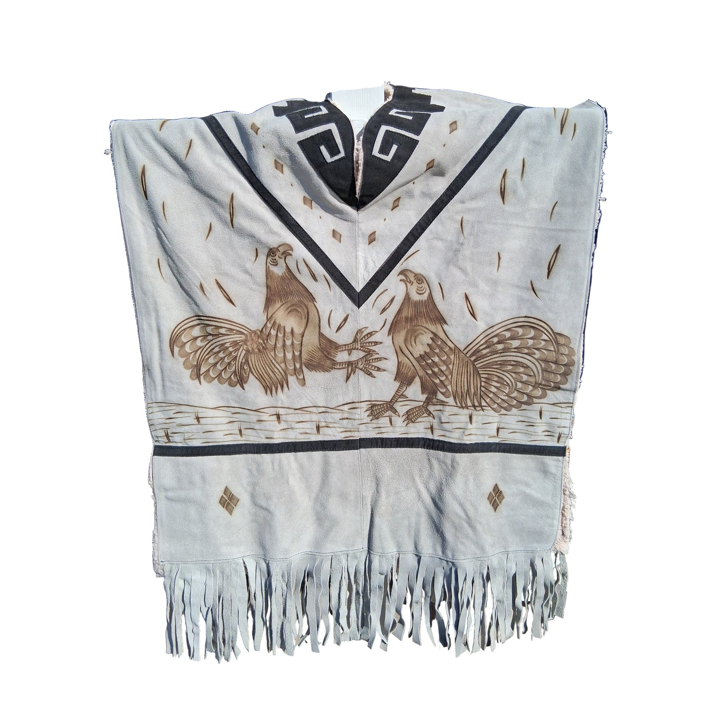 Jorongo Mexicano TM-LMGC003 Gaban de Cuero Pirograbado Leather Mexican Poncho with Pyrography Art