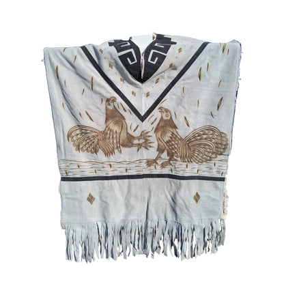 Jorongo Mexicano TM-LMGC003 Gaban de Cuero Pirograbado Leather Mexican Poncho with Pyrography Art