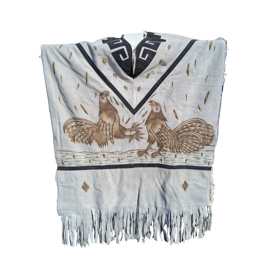 Jorongo Mexicano TM-LMGC003 Gaban de Cuero Pirograbado Leather Mexican Poncho with Pyrography Art