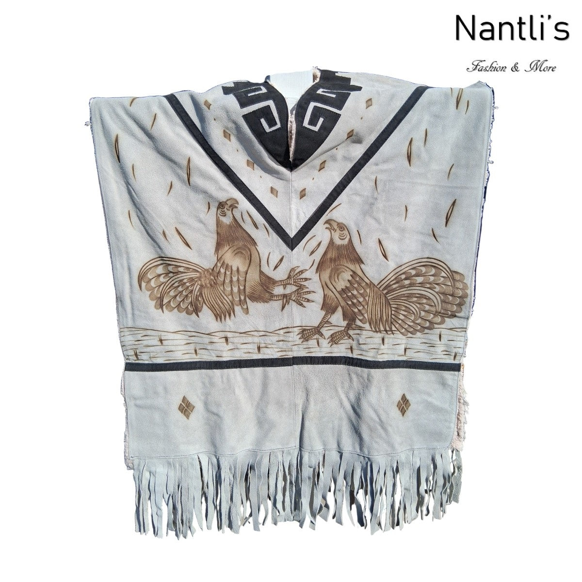 Jorongo Mexicano TM-LMGC003 Gaban de Cuero Pirograbado Leather Mexican Poncho with Pyrography Art