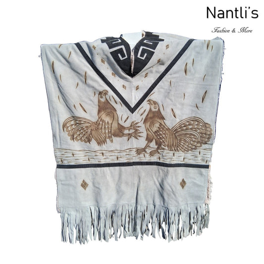 Jorongo Mexicano TM-LMGC003 Gaban de Cuero Pirograbado Leather Mexican Poncho with Pyrography Art