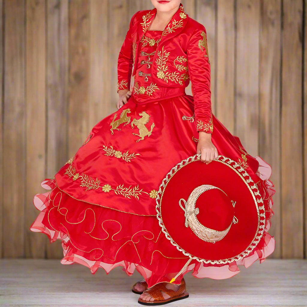 Traje Charro de Niña TM-76221 Red Charro Suit for Girls