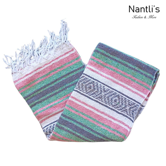 Zarape Mexicano TM-Falsa-42 Aqua-Pink Mexican Serape Yoga Mat Picnic Blanket