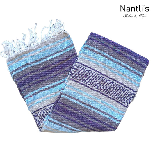 Zarape Mexicano TM-Falsa-44 Blue-Purple Mexican Serape Yoga Mat Picnic Blanket