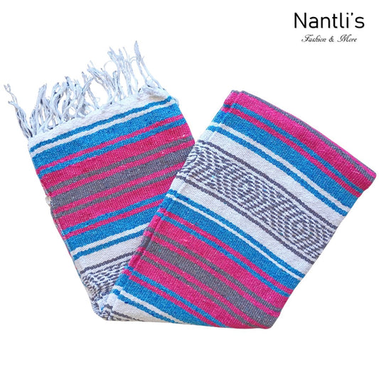 Zarape Mexicano TM-Falsa-45 Blue-Fuchsia Mexican Serape Yoga Mat Picnic Blanket