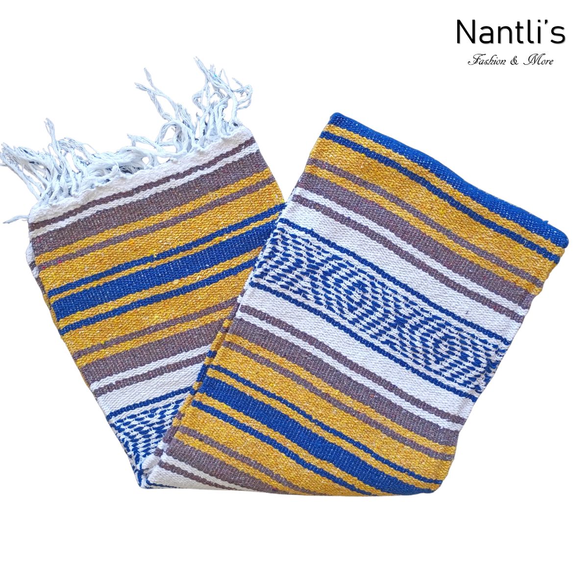 Zarape Mexicano TM-Falsa-46 Gold-Blue Mexican Serape Yoga Mat Picnic Blanket